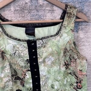 JTB Green Goddess Mesh Corset Top Floral‎ Whimsical Fairy Core Women's M